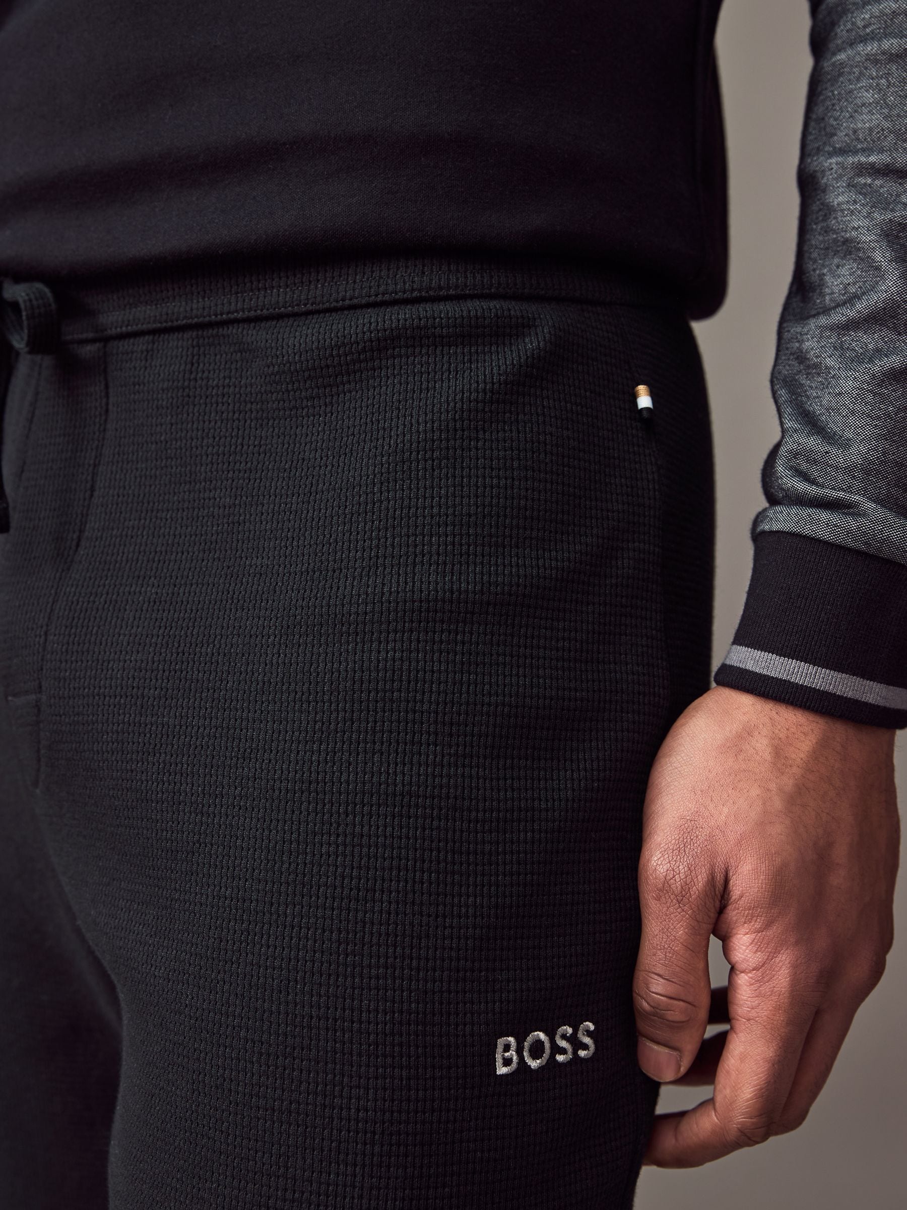 Zwart - BOSS joggingbroek met wafelpatroon