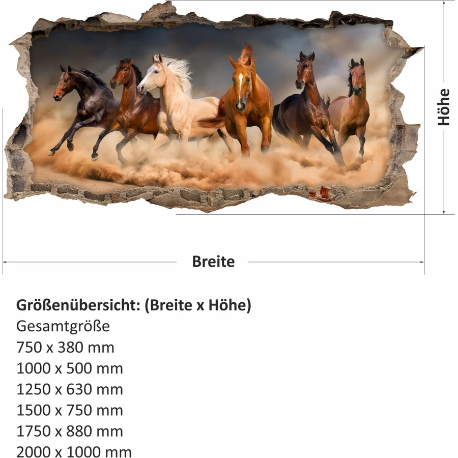 Nikima Wandtattoo 180 Pferde - Loch in der Wand in 6 vers. Größen bunt