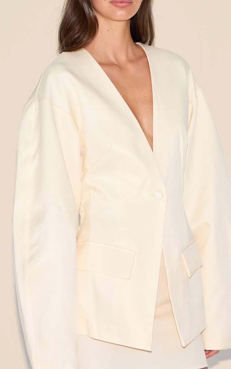 Ecru Blazer À Taille Cintrée Manches Cocon Avec Poches