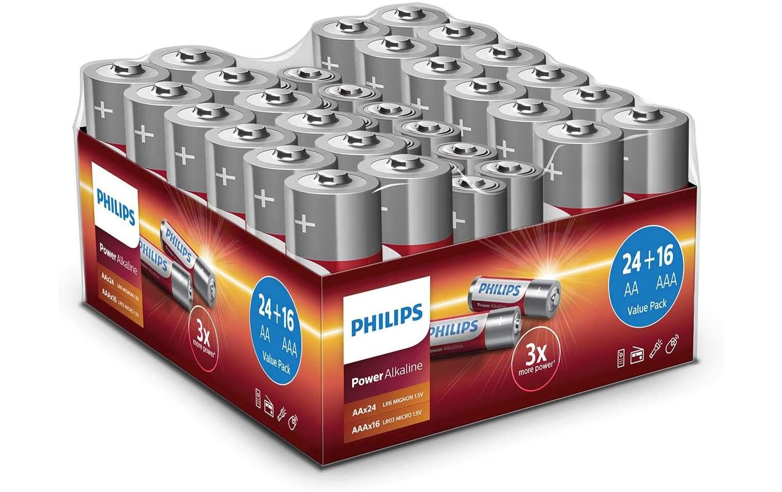 Batterie Alkaline Pack 24x AA, 16x AAA , 40 Stück16x AAA- und 24x AA-Alkali-Batterien