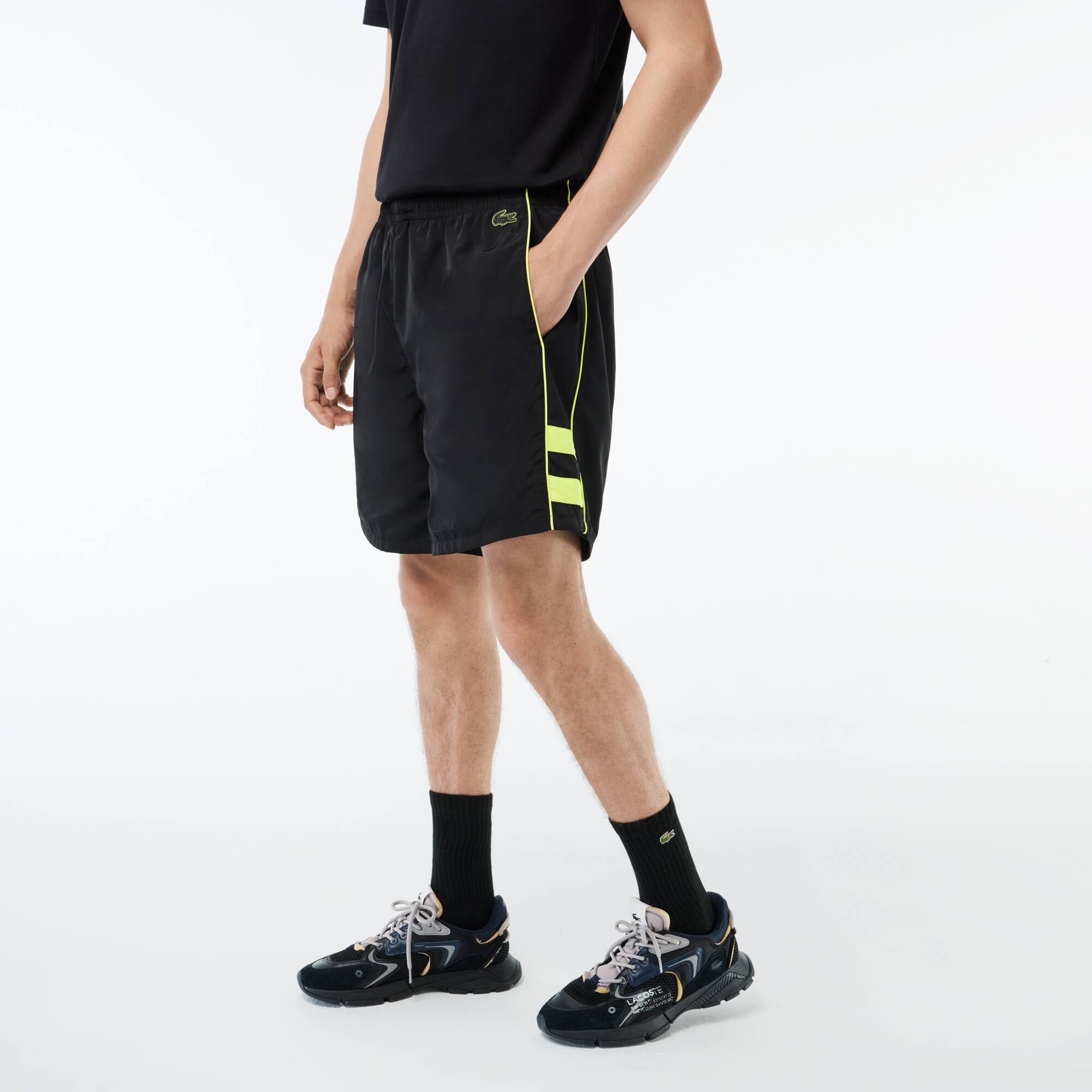 Trainings-Shorts aus recycelten Fasern mit Stickerei Bermudas - Schwarz - Lacoste - Herren