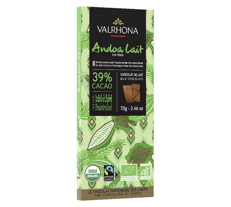 Tablette 70g Andoa Lait 39% Organic Fair Trade - VALRHONA