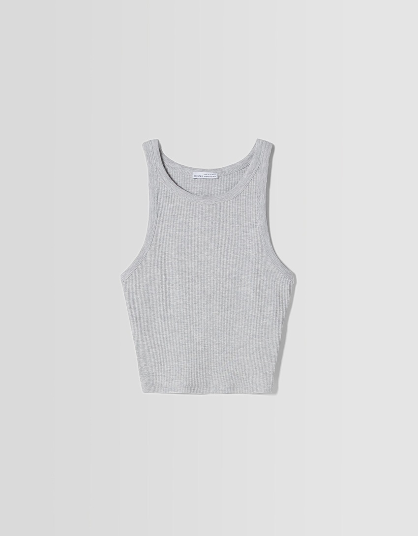 Camiseta canelada sem mangas