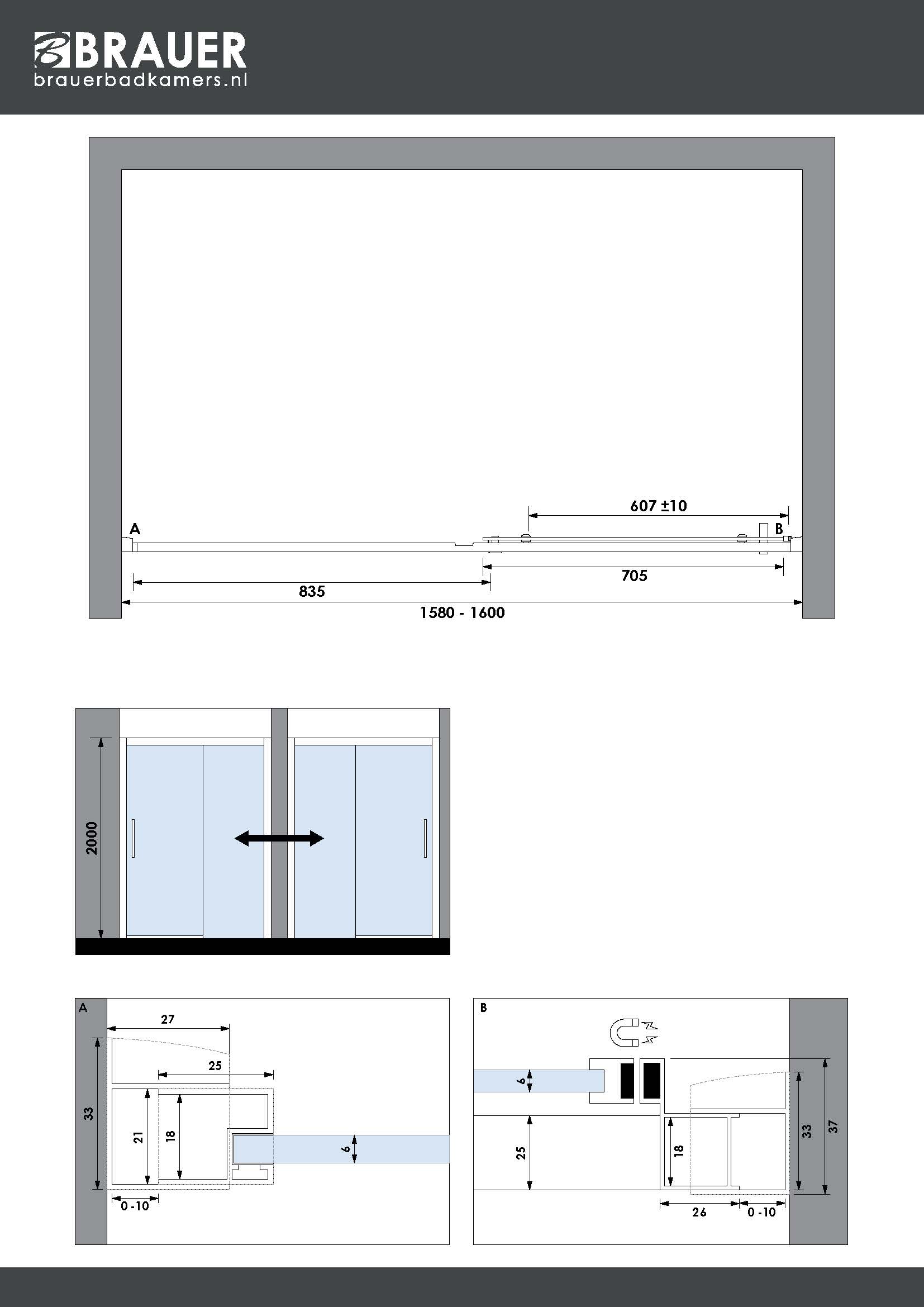 Brauer Season nisdeur met schuifdeur 160cm koper