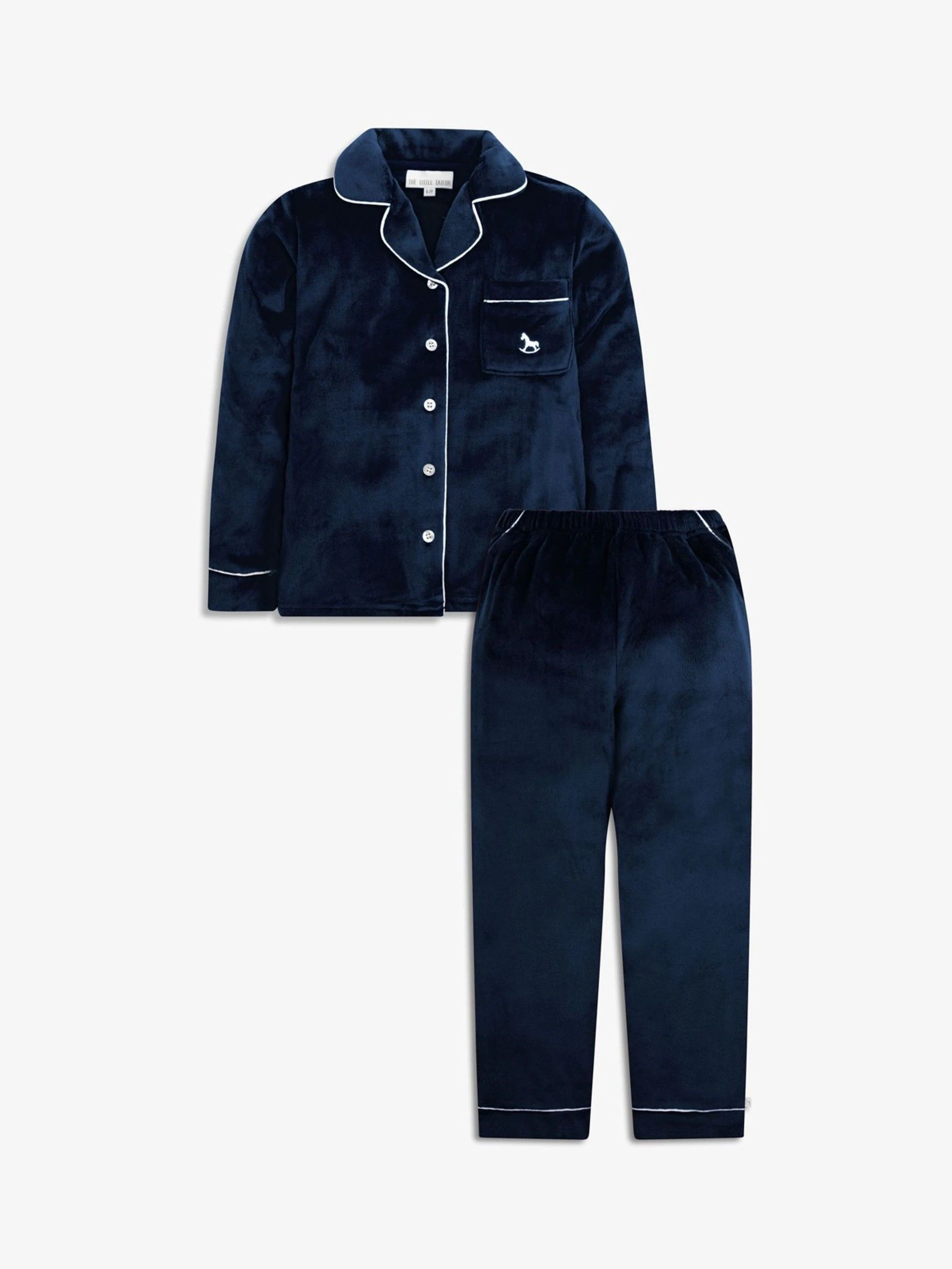 Blauw - The Little Tailor Luxe kerstpyjama voor kinderen van zacht aanvoelend velours