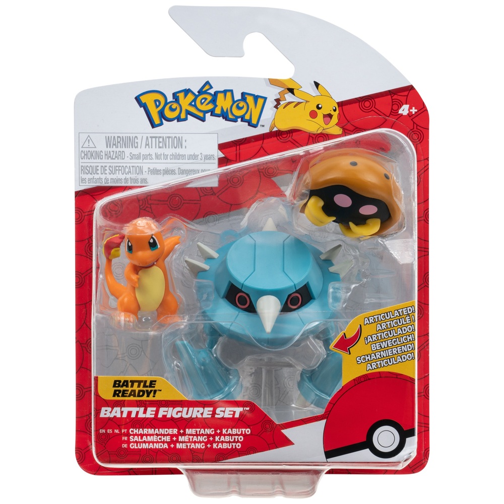 Pokémon-Kampffiguren-3er-Pack – Charmander Kabuto Metang