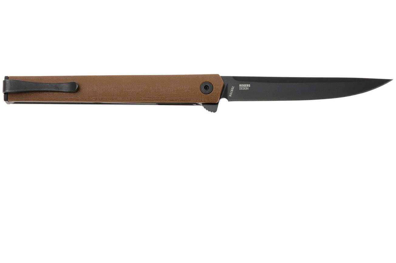 CRKT CEO Flipper 7097DK Black EDP AUS8, Desert Tan GRN, zakmes, Richard Rogers design