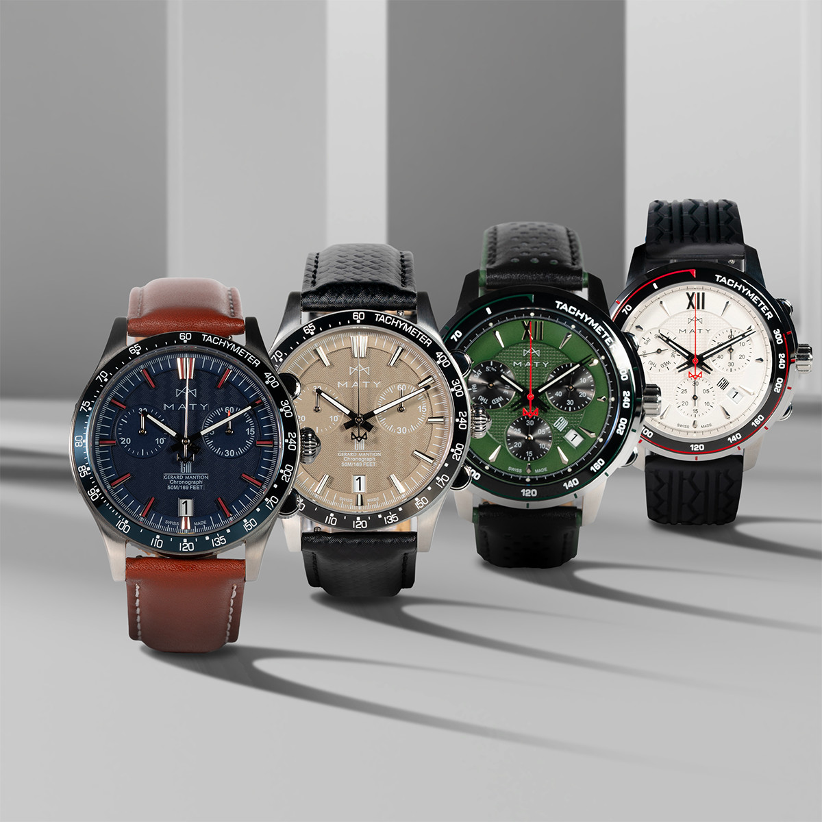 Montre MATY GM chronographe cadran vert bracelet cuir vert