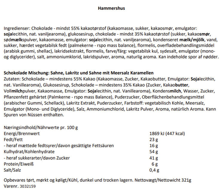 Karamel Kompagniet Hammershus, Chokolade blanding UDGÅR Brun & hvid