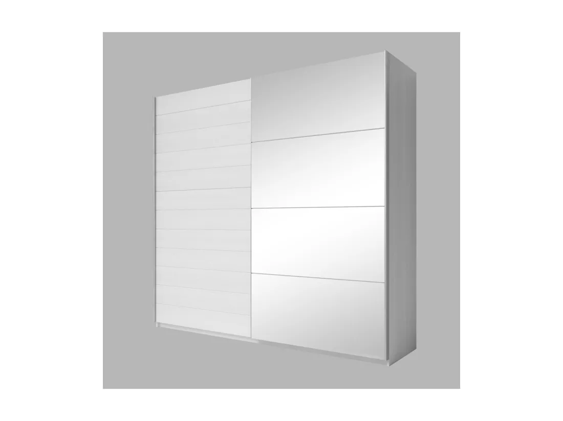 Chambre à coucher FLOYD : Armoire 220cm, Lit 180x200, commode, chevets. Coloris blanc effet bois.