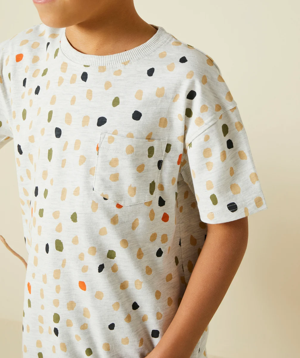 t-shirt garçon en coton biologique gris chiné imprimé taches colorées