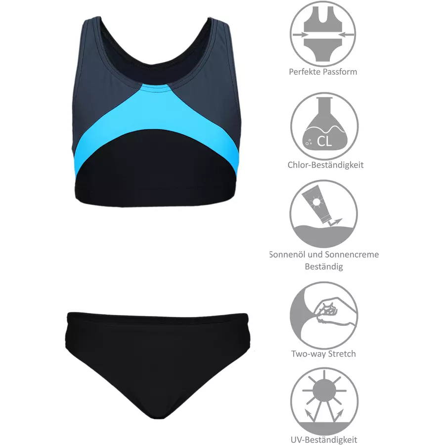 Aquarti Mädchen Sport Bikini Racerback Bustier & Bikinislip blau