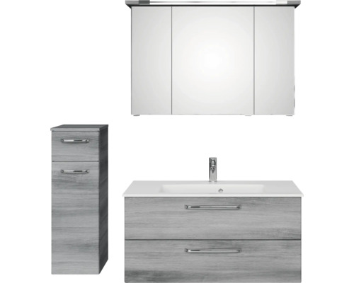 Pelipal Kumba badkamermeubelset, BxHxD 137 x 200 x 50 cm, grafiet getextureerde fronten, 4-delige set met mineraal gegoten wastafel en badmeubel, 99.1070125191