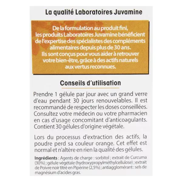 Juvamine Joints Cúrcuma Piperina 30 cápsulas