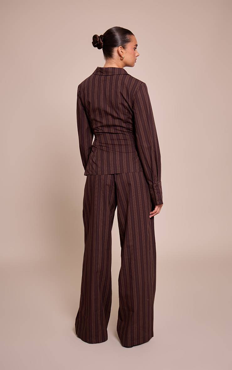 Marron Foncé Pantalon Droit Tissé À Fines Rayures
