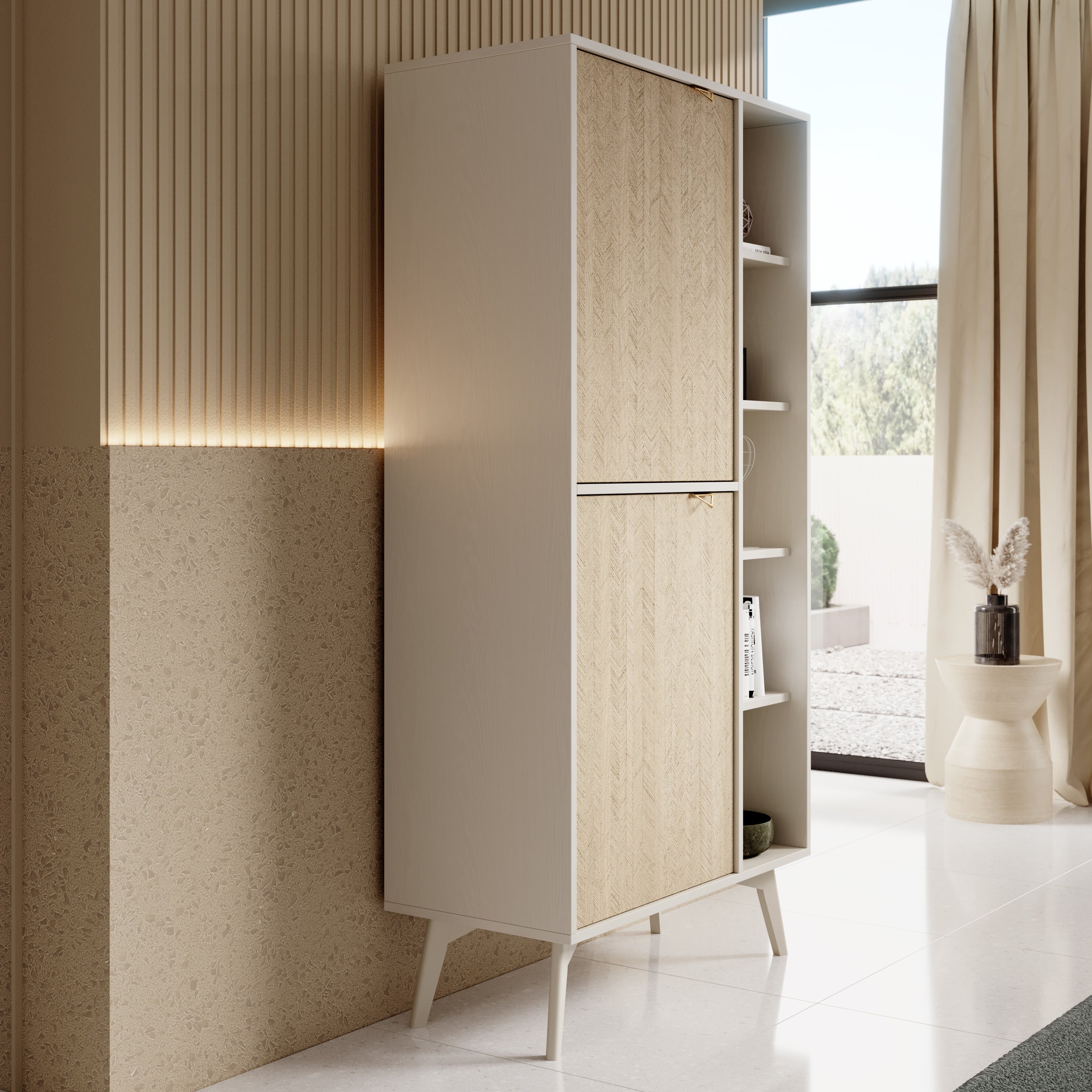 Essence - Boekenkast - Beige/Licht eiken - 80x38x160 cm