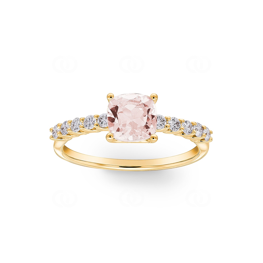 Pavé Solitärring 750/18 K Gelbgold mit Morganit & Diamanten 0.25 ct H/si