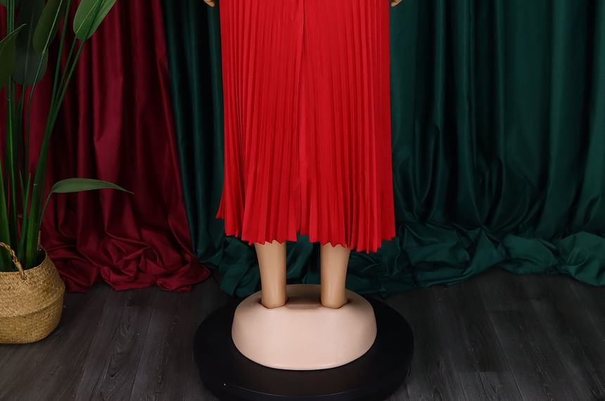 maschaka - Plus Size Lange Mouw V-hals Maxi Jurk met Riem