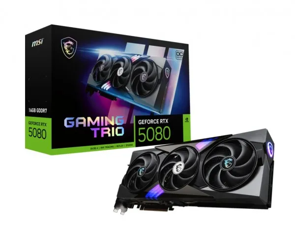 MSI GeForce RTX 5080 16G GAMING TRIO OC - Grafikkort - GeForce RTX 5080 - 16 GB GDDR7 - PCI Express 5.0 - 3 x DisplayPort, HDMI - hvid