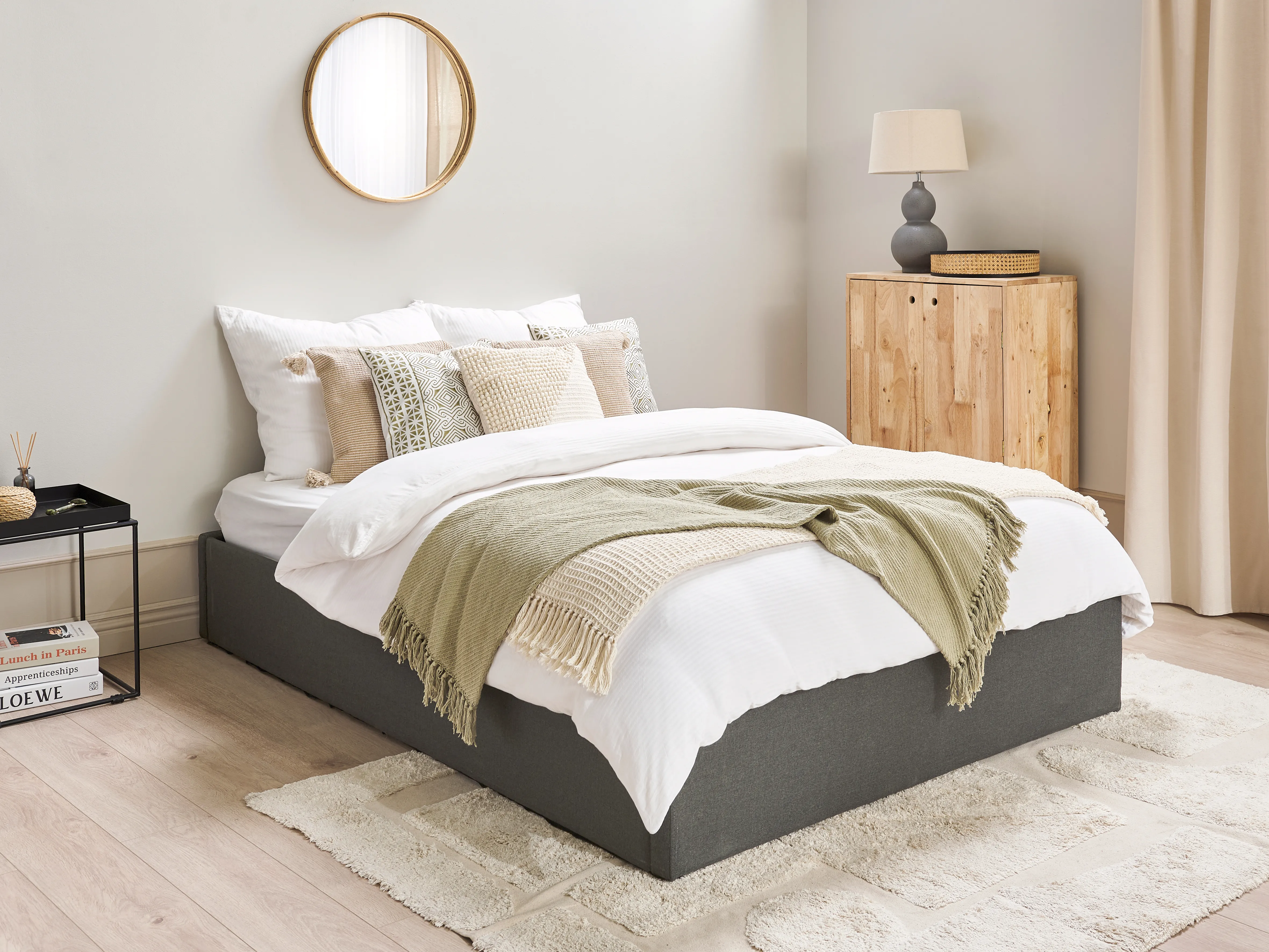 Opbergbed zonder hoofdbord Stof DINAN 140 x 200 cm Donkergrijs