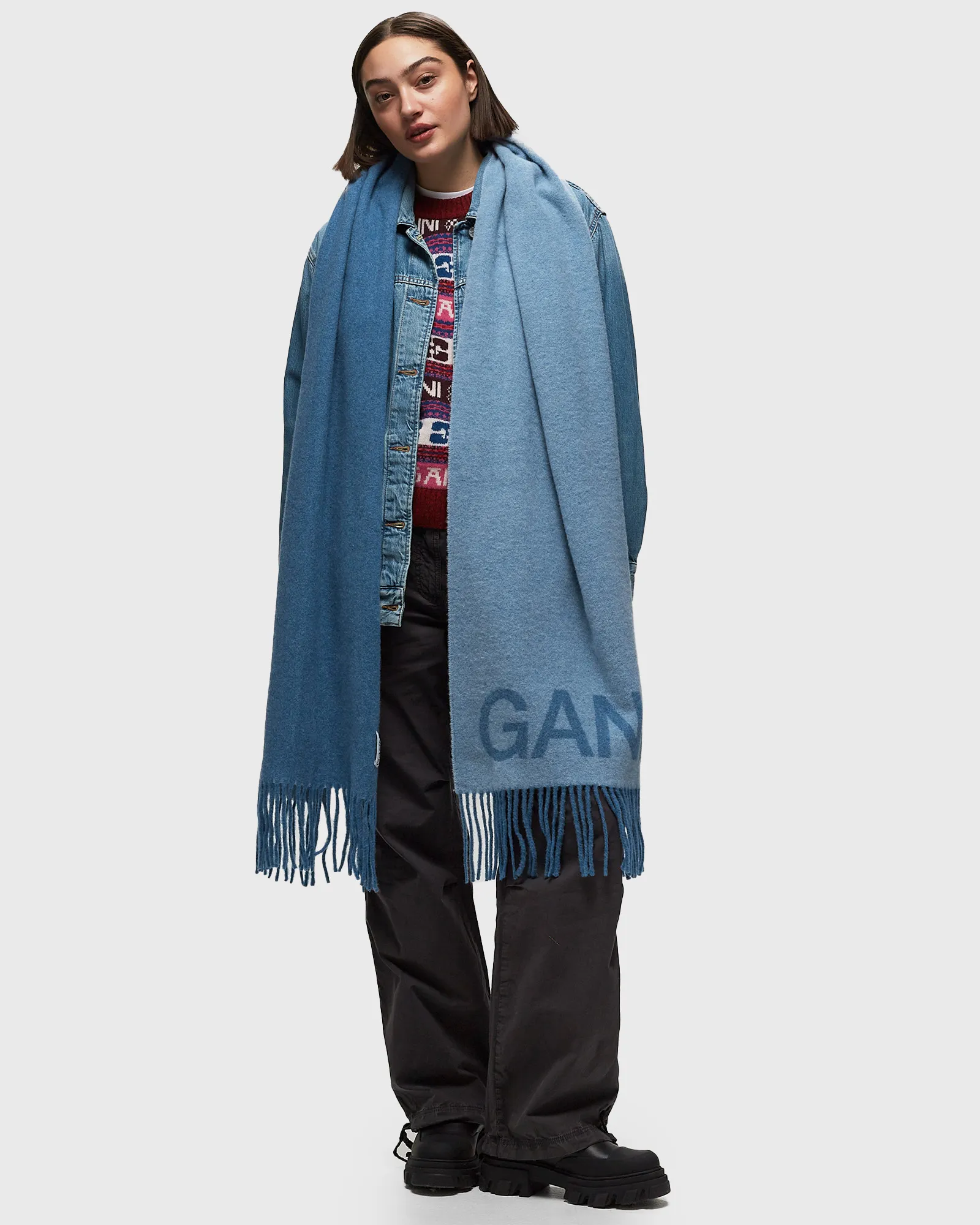 Ganni Recycled Wool Fringed Scarf