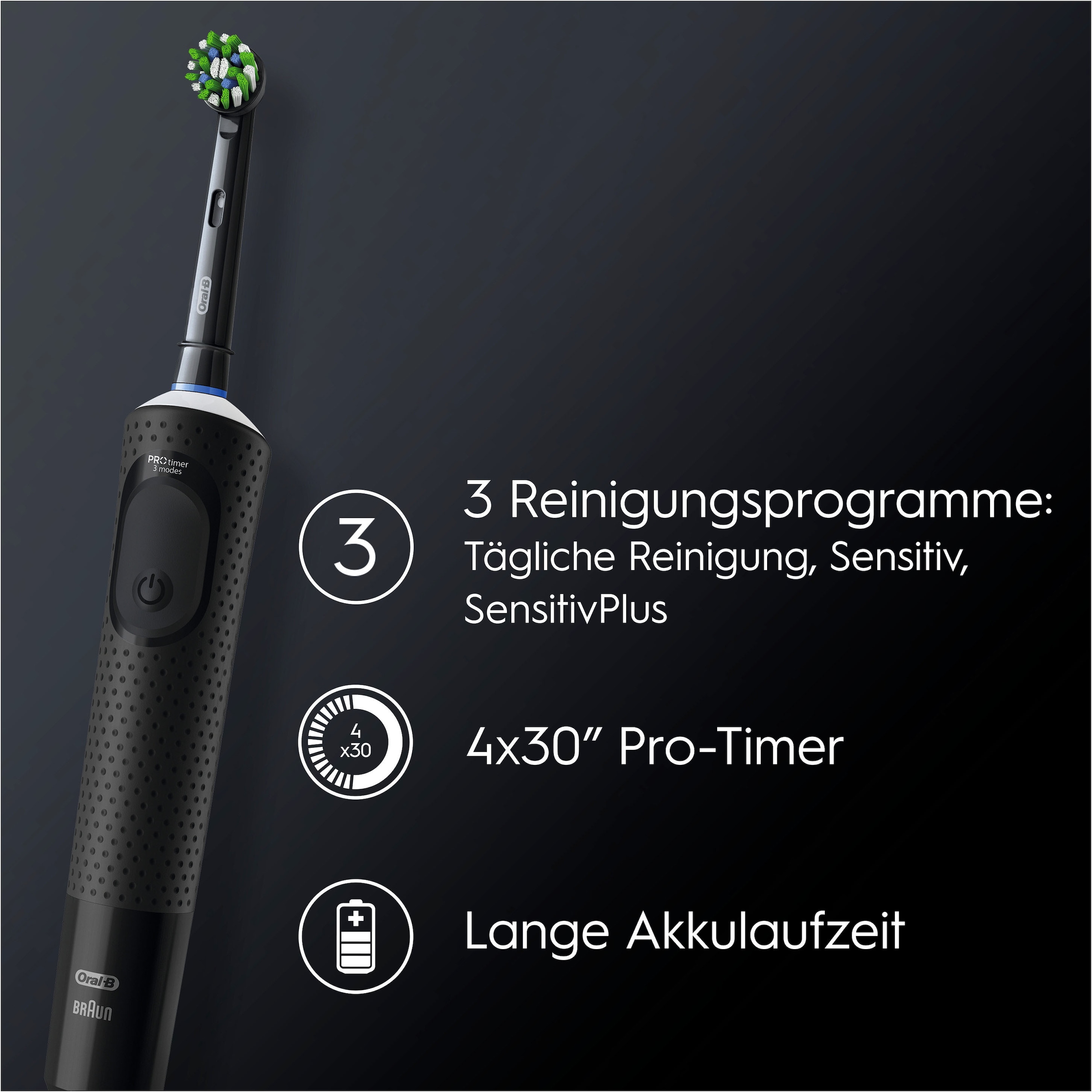 Oral-B Elektrische Zahnbürste »Vitality Pro« 2 Stk. Aufsteckbürsten 3 Putzmodi, Doppelpack
