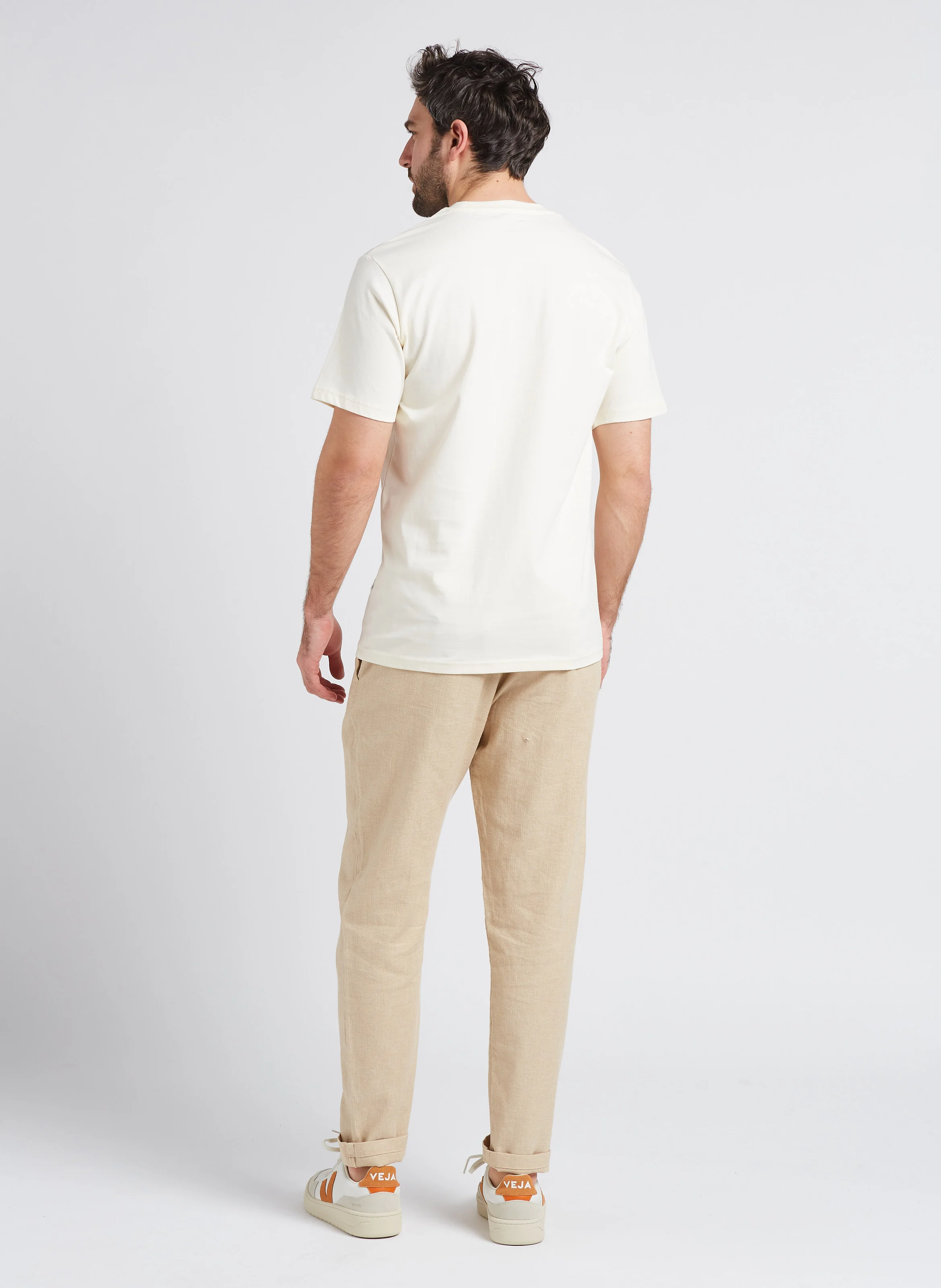 Pantalon droit en coton bio mélangé| Beige