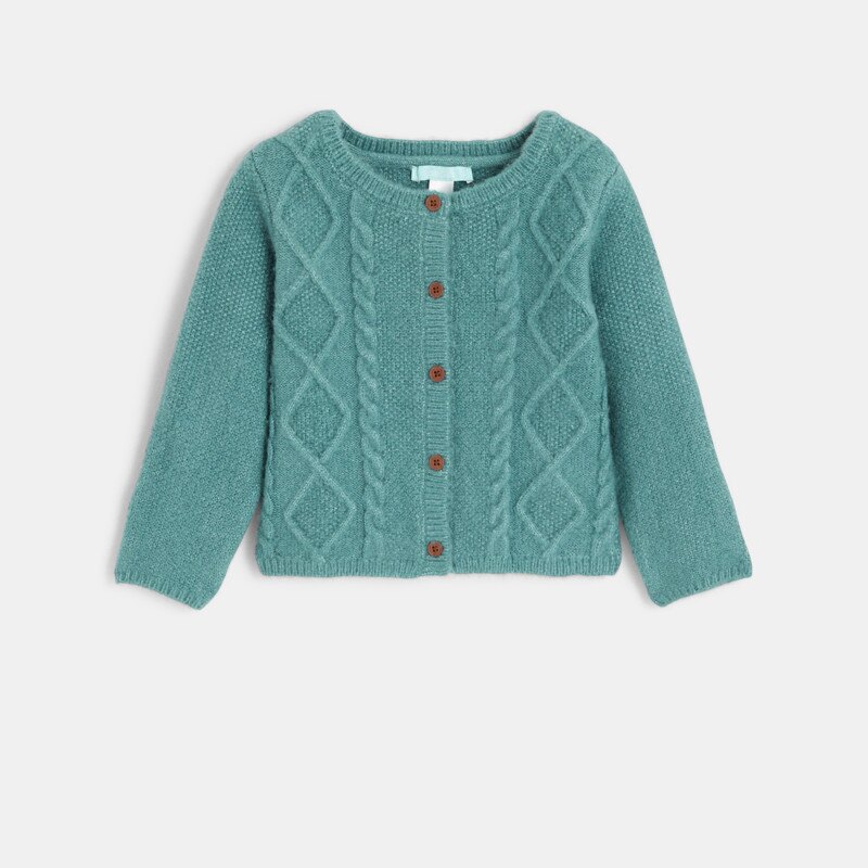 Gilet maille tricot torsadée vert bébé fille Vert