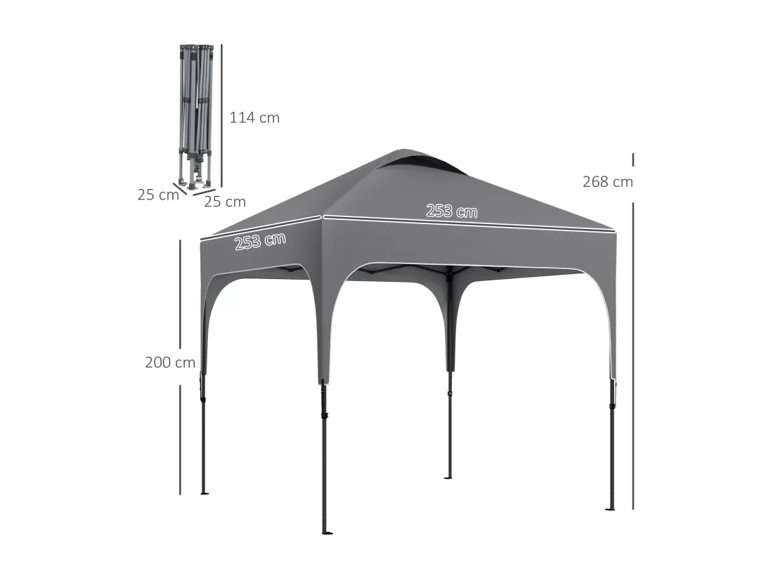 Tonnelle barnum automatique pop-up dim. 2,53L x 2,53l x 2,68H m hauteur réglable nombreux accessoires inclus acier oxford gris