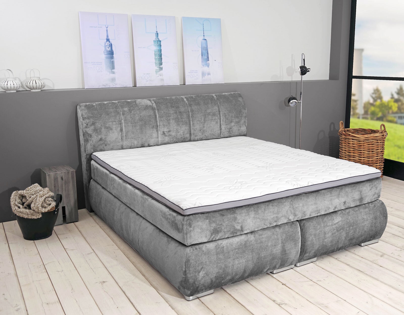 Boxspringbett Scarlett Grau Liegefläche 180x200 cm