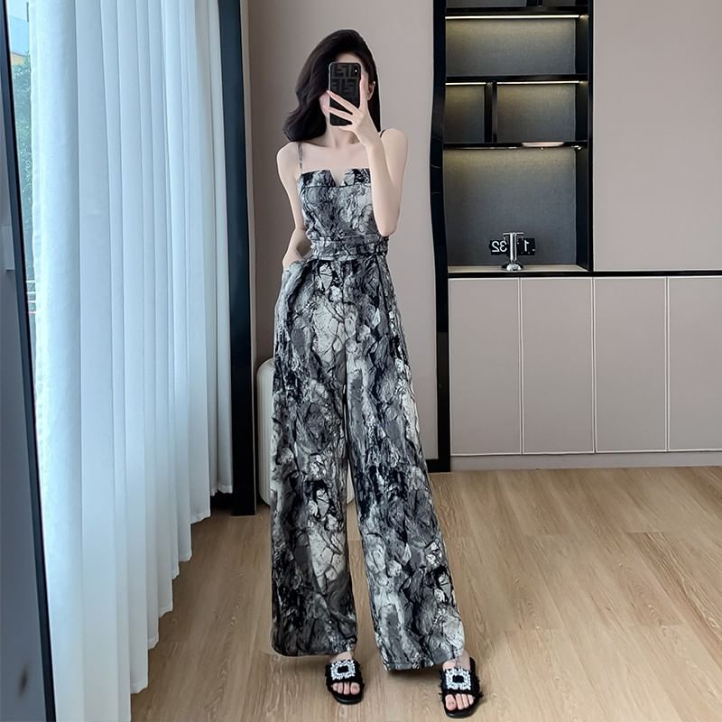 Aurora - Spaghettibandjes, wijde jumpsuit met inkeping in de hals