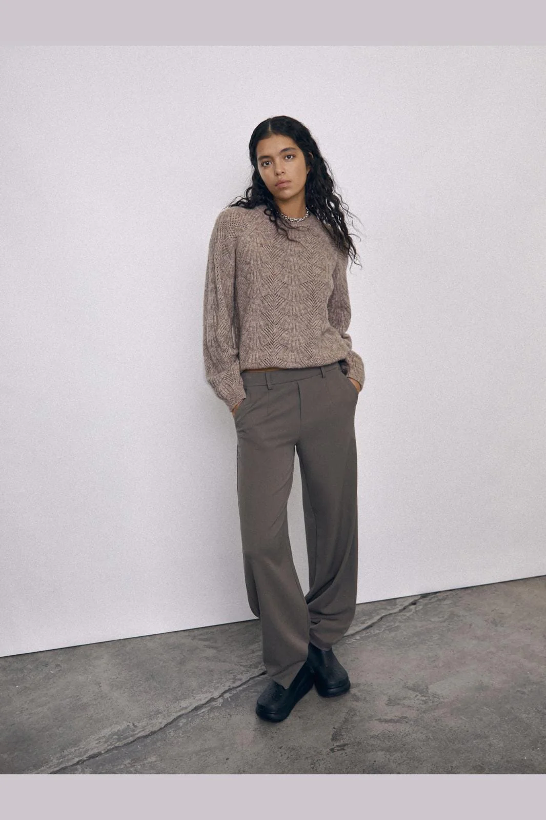 Object Objflora Re L/S Knit Pullover 4541420 desert taupe melange