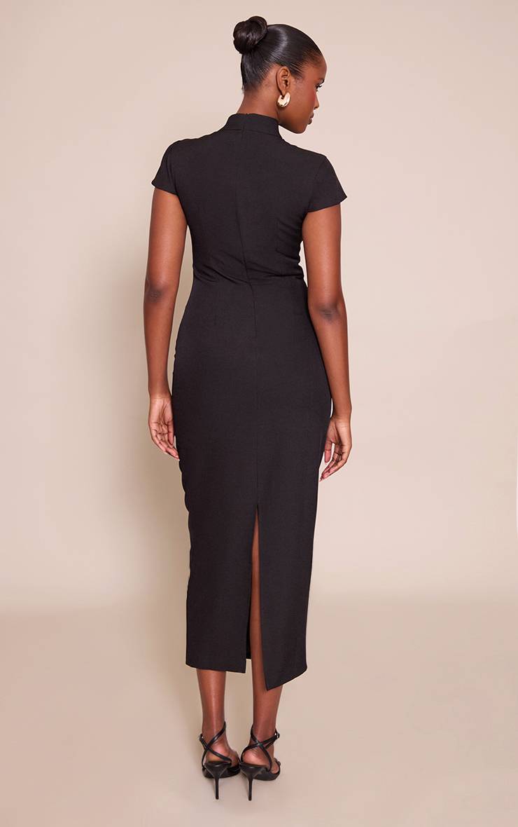 Noir Robe Midaxi Tissée À Manches Courtes
