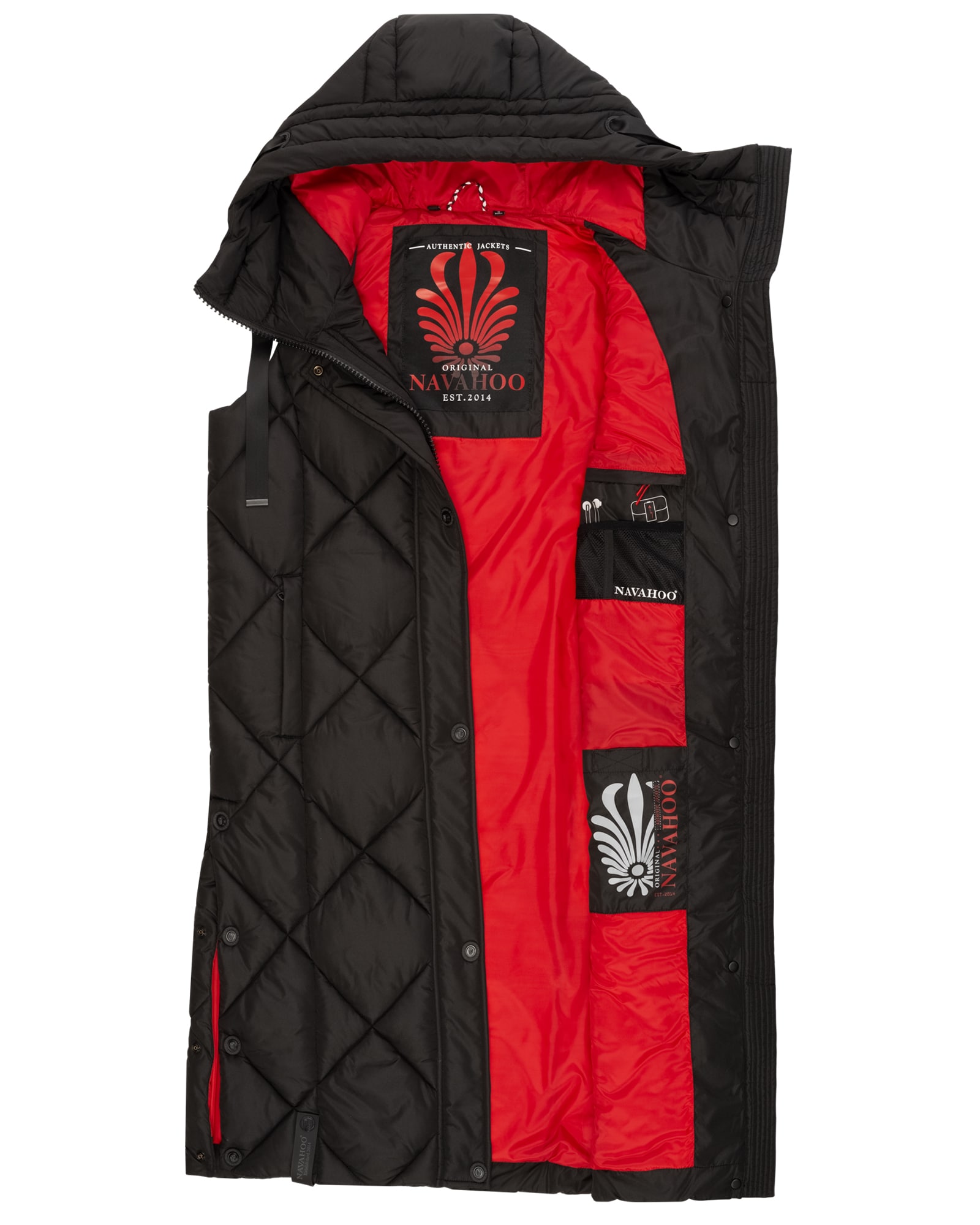 NAVAHOO Damen Steppweste Bodywarme Outdoor Weste lang mit warme Kapuze Schnuckel