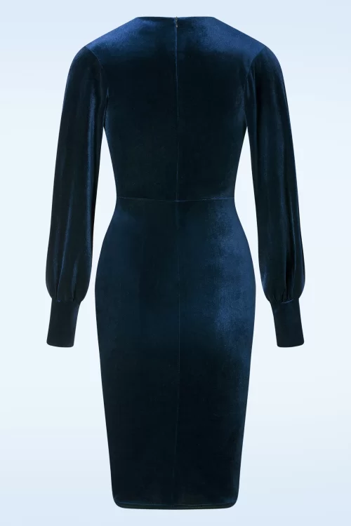 Vintage Chic for Topvintage Elena fluwelen pencil jurk in marineblauw
