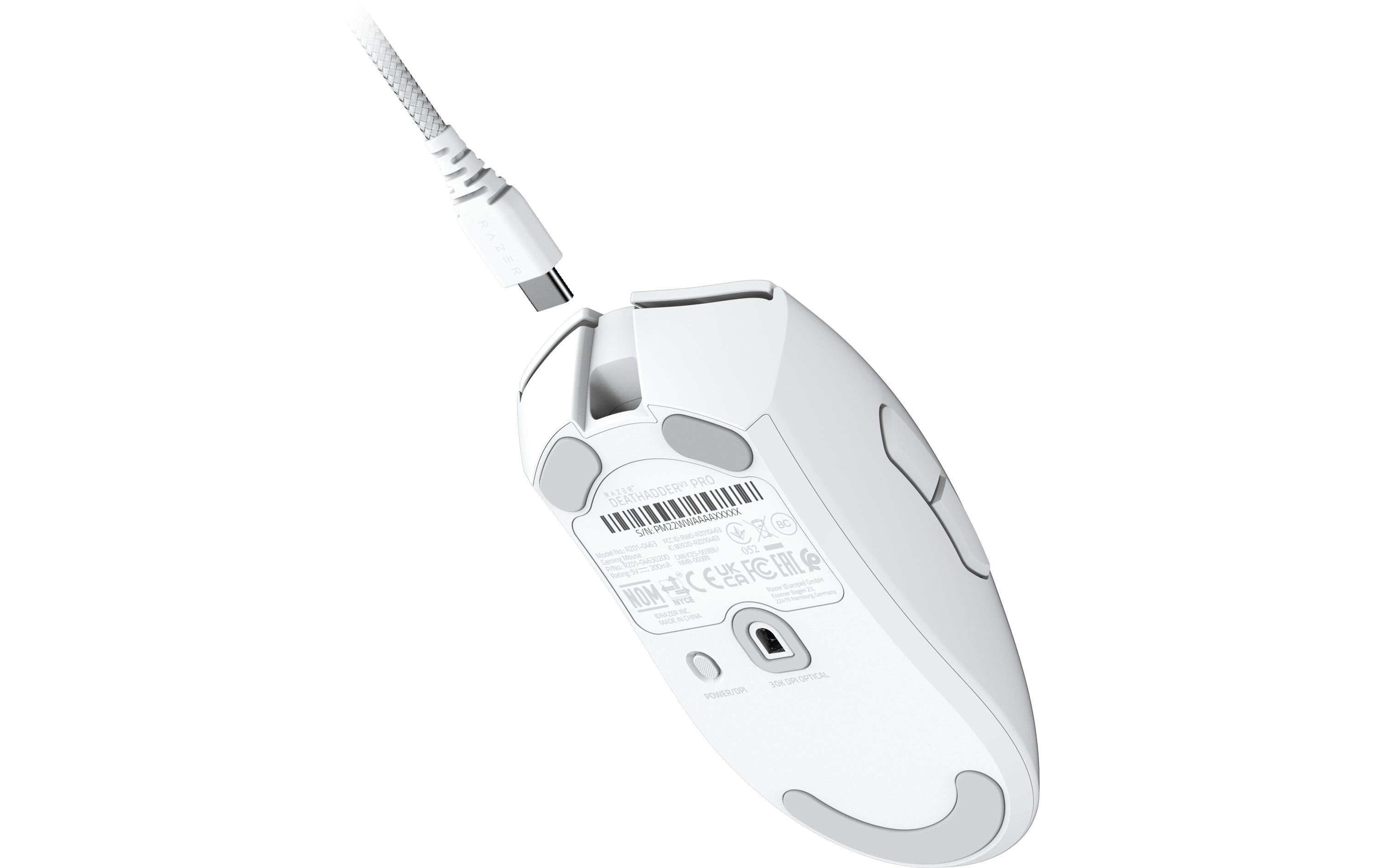 Gaming-Maus DeathAdder V3 Pro WeissLeichte, kabellose Gaming-Maus mit 30'000 dpi und einer Batterielebensdauer von bis zu 90 Stunden