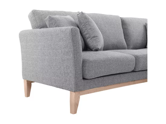 Canapé d'angle droit déhoussable scandinave 4 places en tissu gris clair et bois clair OSLO