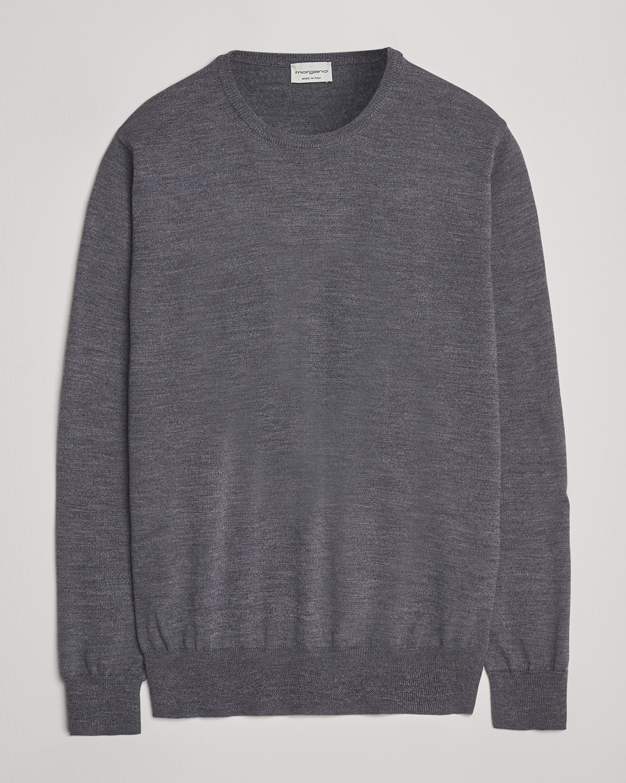 Morgano Extra Fine Merino Wool Crewneck Mid Grey