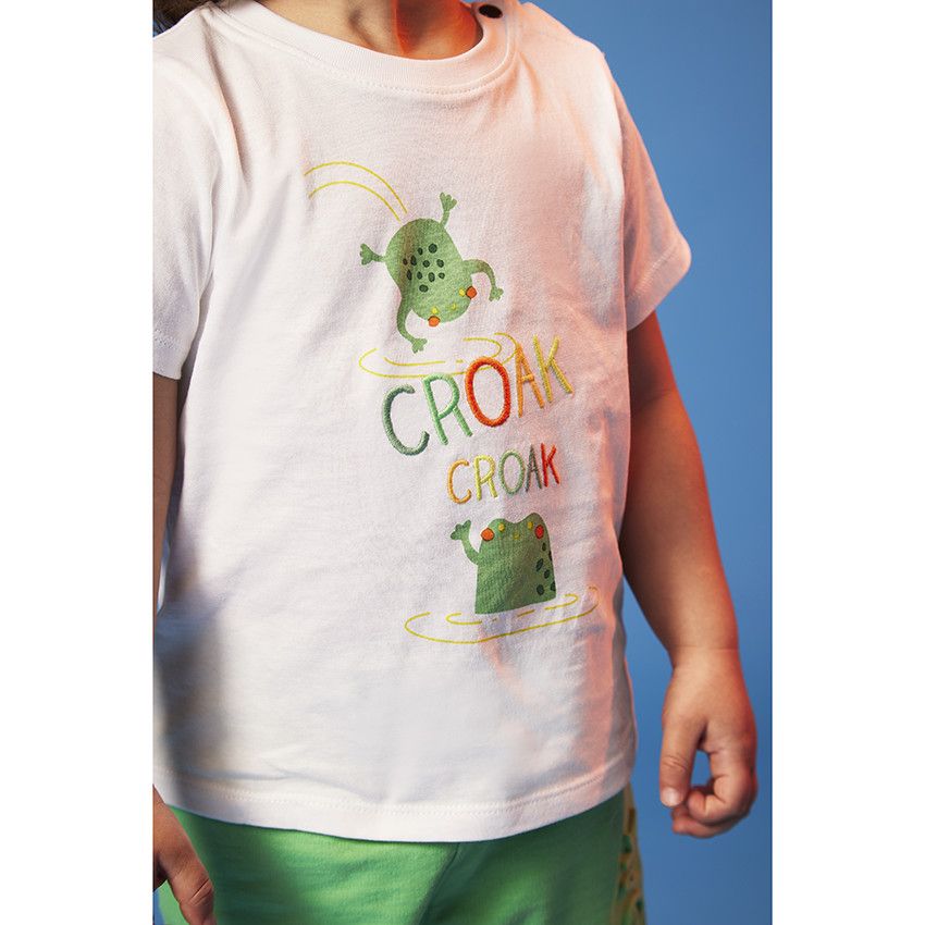 Ensemble 2 pièces t-shirt printé + bermuda avec motif en relief pour bébé garçon - Blanc