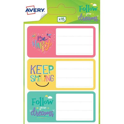 Avery - 15 Étiquettes scolaires texte fun - 76 x 34 mm