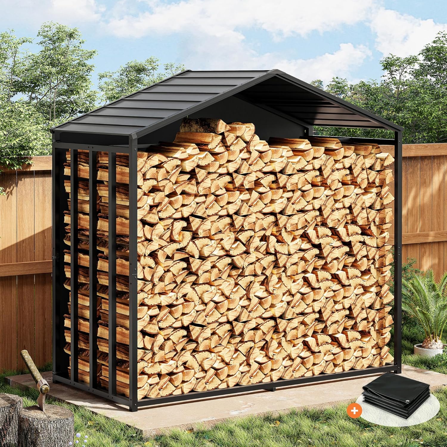 Amopatio Kaminholzregal aussen XXXL – 187x105x190cm, Brennholzregal außen mit Abdeckung 5,3SRM / 3,5m³, Metall Holzstapelhilfe, Stahlrahmen & Metalldach, Garten Holzlager, Holzunterstand, Anthrazit