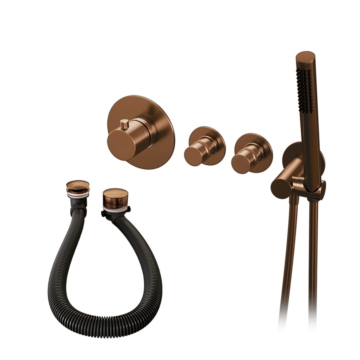 Brauer Copper Edition iinbouw badkraan met badvulcombinatie en staafhanddouche koper geborsteld PVD