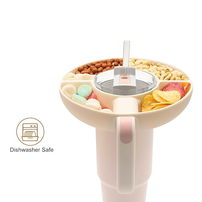 (Ø20x4cm) Silikon Flaschen Snack Teller Süssigkeiten Schale mit Unterteilungen Accessoire für Stanley Cup Thermo Becher - Weiss