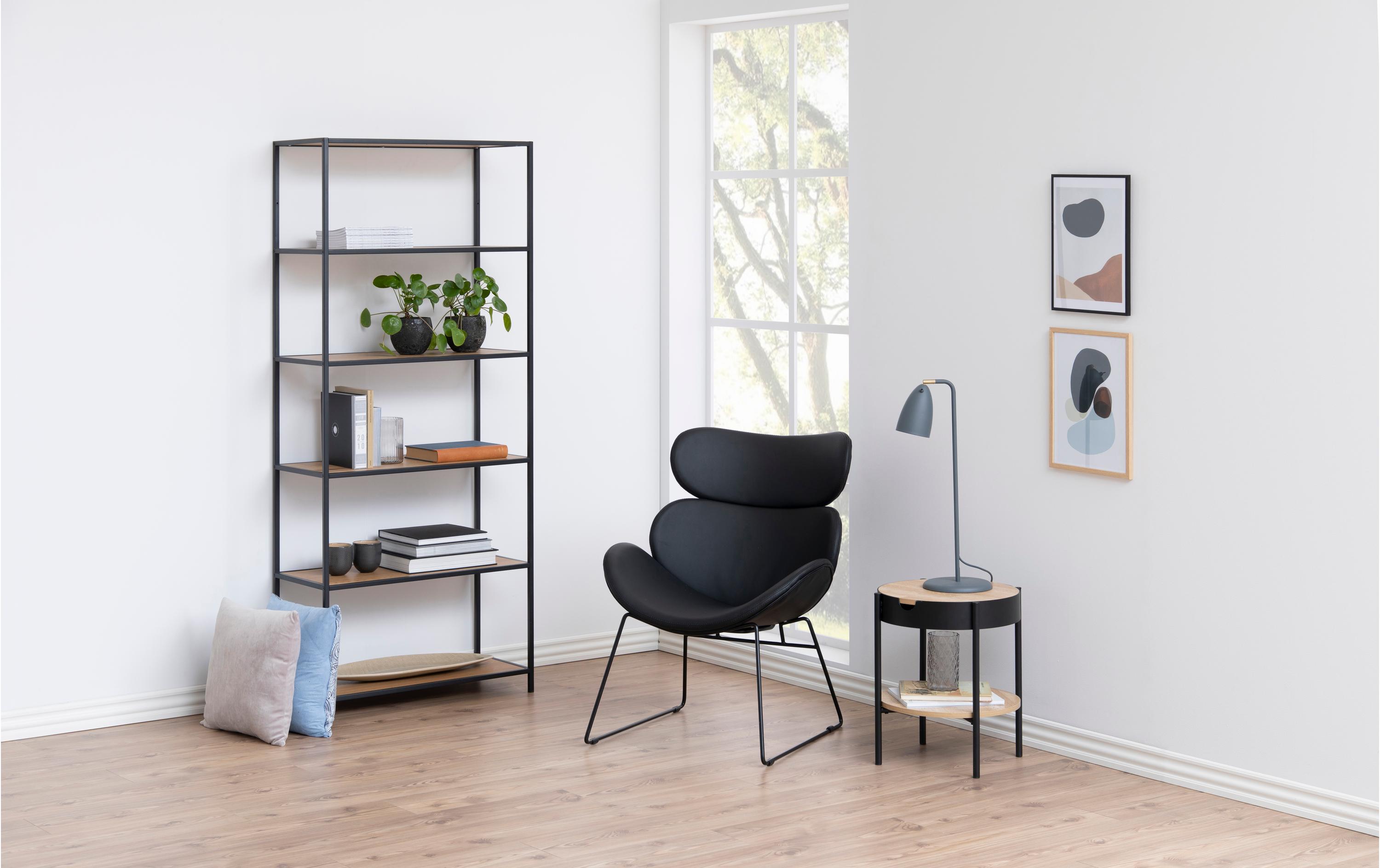 Regal Seaford 77 x 35 x 185 cm, Eiche/Schwarz matt<br>Bücherregal