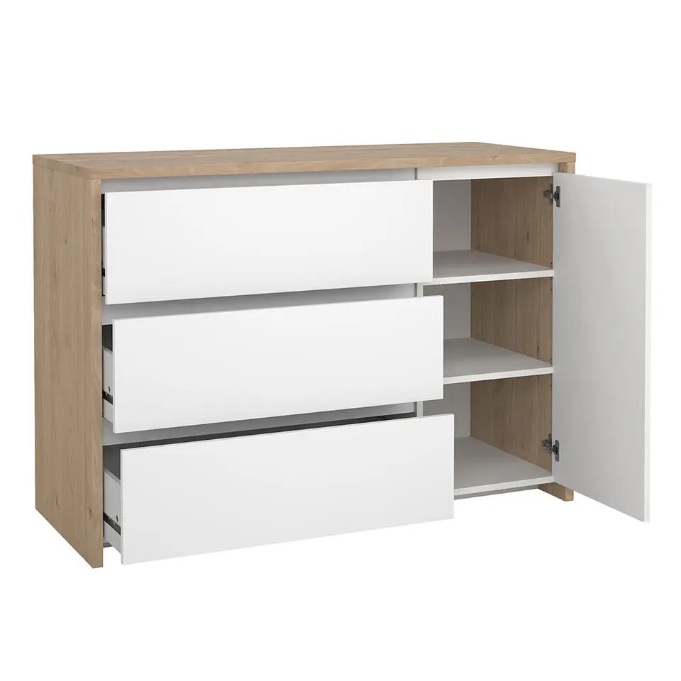 Hioshop Next kommode 1 deur 3 lades hoogglans wit
