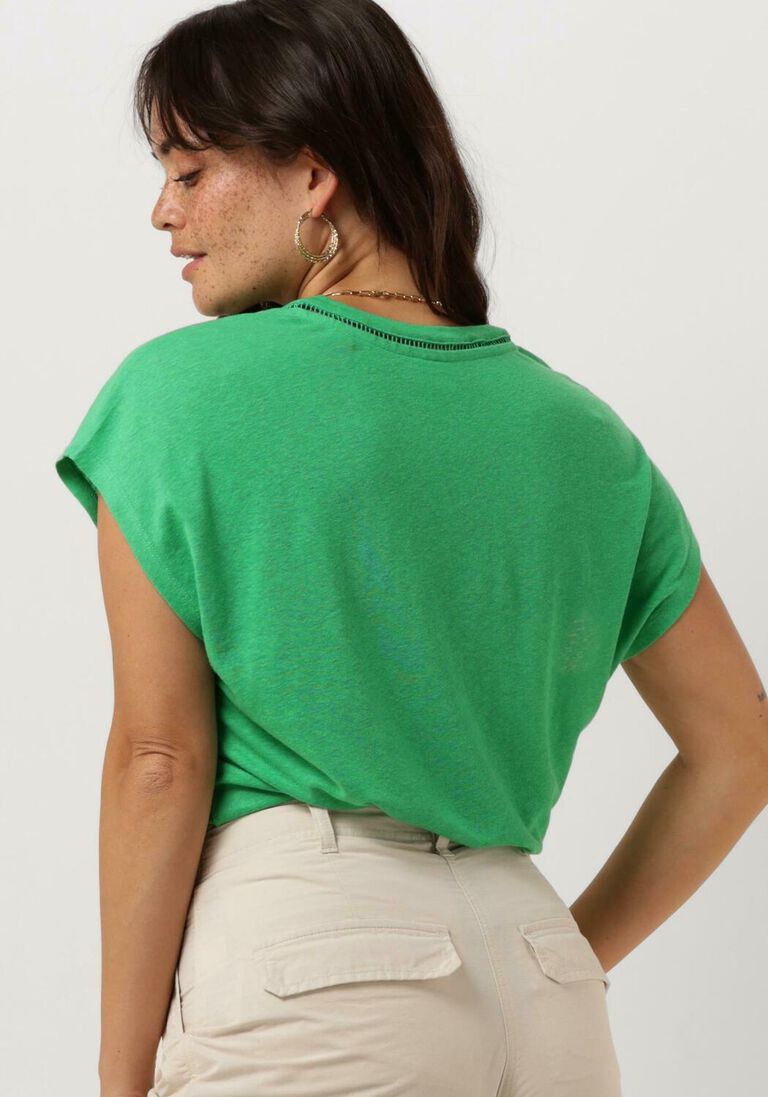 SCOTCH & SODA groene scotch & soda top v-neck ladder detail loose fit t-shirt