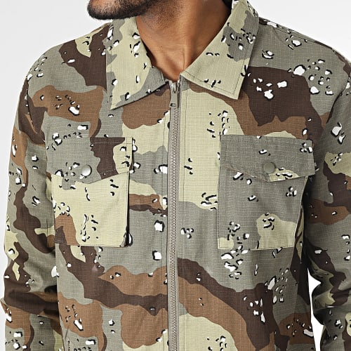 Ensemble Veste Zippée Et Pantalon Cargo Vert Kaki Camouflage