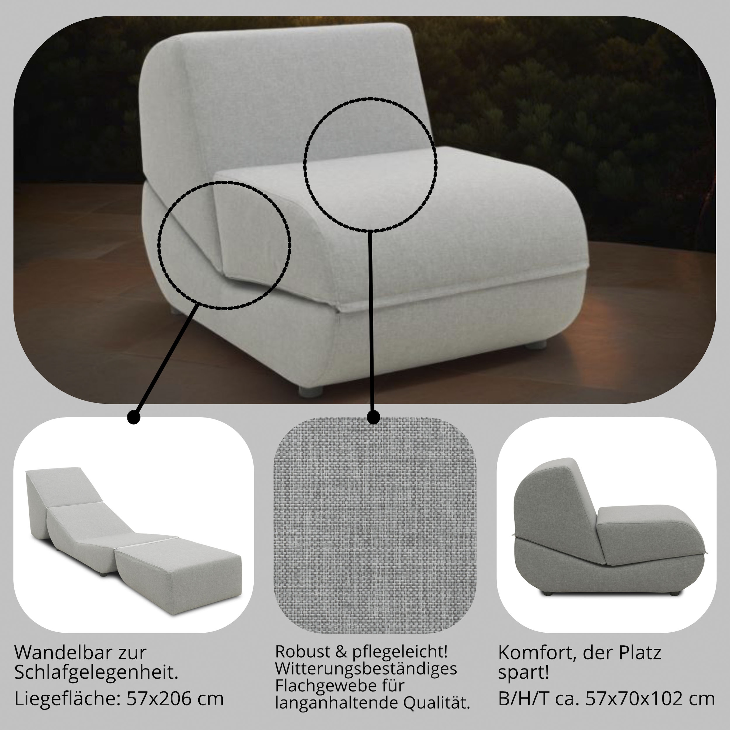 DOMO collection Loungesessel »VENDY Outdoor« 1 Stk. tlg. Zum Schlaf-und Relaxsessel wandelbar
