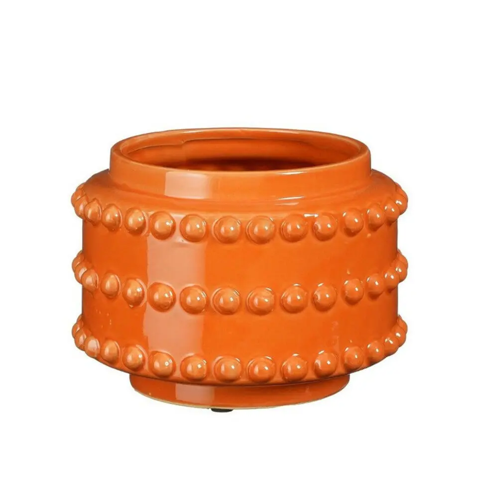 Mica Decorations Bloempot - boaz - gebobbeld - oranje - 13x17 cm