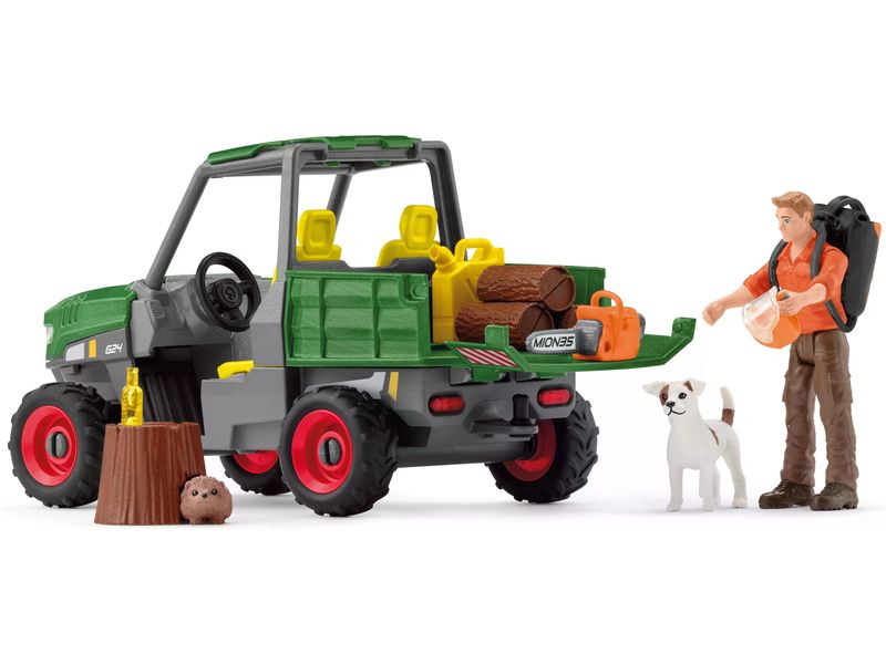 Schleich Spielfigurenset Farm World Waldbauer mit Fahrzeug Traktor-Spielset mit 49 Teilen